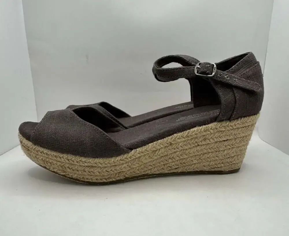NWOTB TOMS Linen Platform Sandal Espadrille Wedges Blue Size 8W